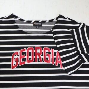 Gameday Couture Georgia Bulldogs Striped Ruffle Sleeve Top Black White Large